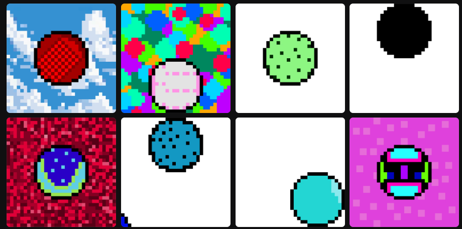 Eight more Circles from the collection, some centered, some pushed to an edge
